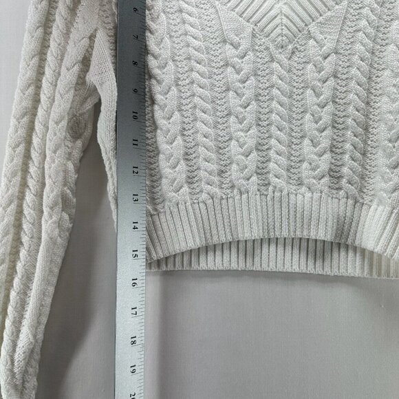 Love Tree Cropped Sweater Women Sz S Cable Knit Pullover V-Neck Minimalist White - Picture 10 of 11